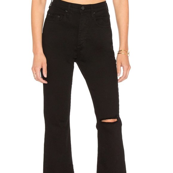 NOBODY Denim Belle High Rise Flare Crop Distressed Torn Jean, Black - Picture 1 of 15